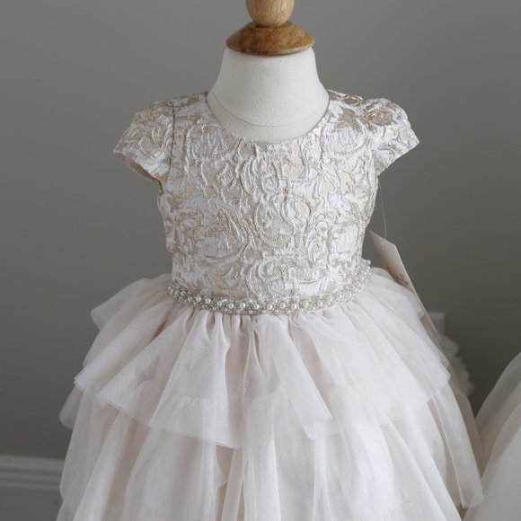 Girls Gold & Blush Formal Party Dress Flower Girl Special Occasion Couture NWT - Picture 4 of 6